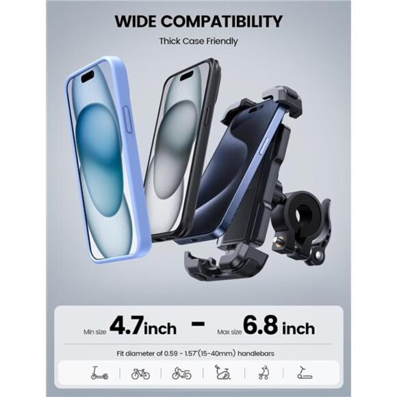 Lamicall Motorcycle Phone Mount, Bike Holder - Upgrade Adjustable Cell Holder - Picture 5 of 7